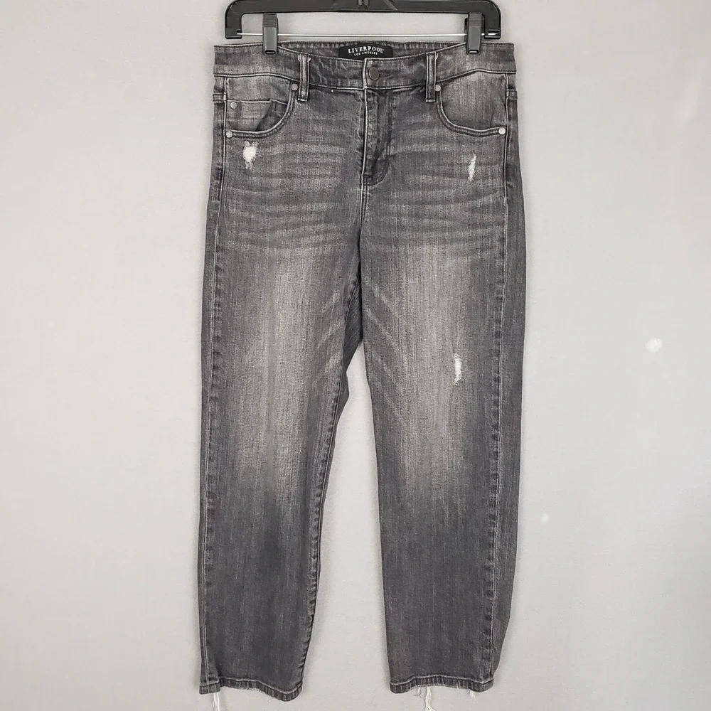 Liverpool Size 29 Straight Leg Crop Jean Distressed Black Grunge Casual Everyday